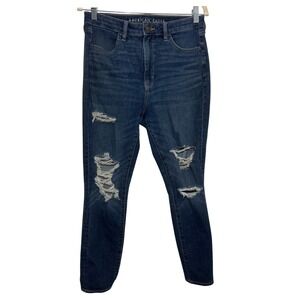 American Eagle Dream Stretch High Rise Distressed Skinny Jeans Dark 10 Short